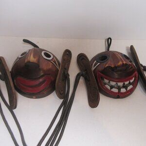 VTG Handmade Wooden African Mini Masks Male & Female Wall Home Decor Pair